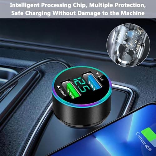 Fast USB Car Charger, Total 66W [Super & 3.1A] Car Charger with LED Digital Voltmeter, Portable Phone Charger Adapter for Phone - Image 7