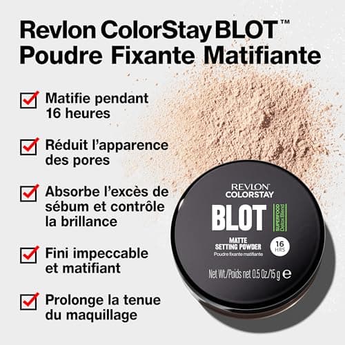 Revlon ColorStay Blot Face Powder, poudre matifiante, flouteur et absorbante de sébum, poudre fixatrice, absorbe le sébum, floute les imperfections et réduit l’apparence des pores, 14 g. - Image 5