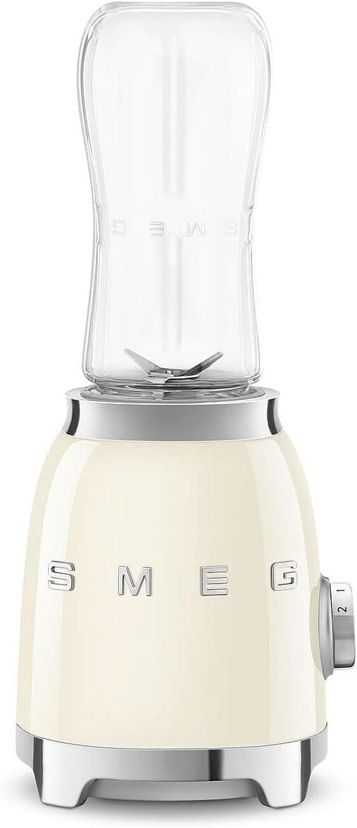 Smeg, Mini-Blender PBF00CREU, 2 Speed Levels, Safety Motor Lock, 1 x 600 ml Bottle Included, Non-Slip Base, Integrated Cord Holder, 300 W, Cream