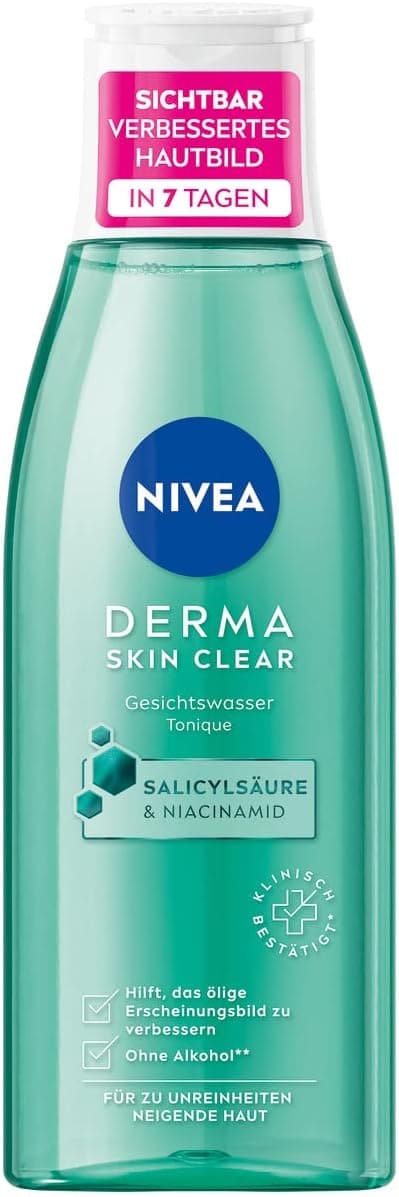 NIVEA NIVEA Derma Skin Clear Tonique Hydratant pour Visage (200 ml) - Améliore Évidemment le Teint avec Acide Salicylique et Niacinamide