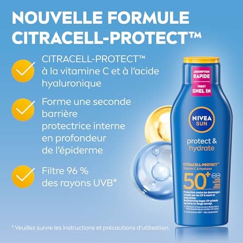 NIVEA SUN Lait Solaire Protect & Hydrate SPF 50+ 400 ml - Crème Solaire résistante à l'eau - Protège et Hydrate - Format XXL - Haute Protection Visage et Corps - Image 4