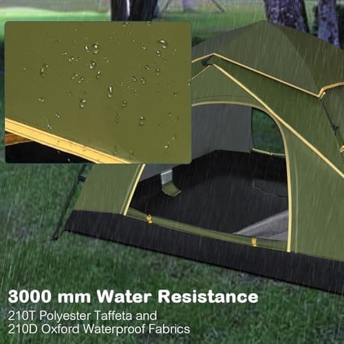 Camping Tent for 3-4 Person, Automatic Pop Up Tent with Double Doors Waterproof Windproof 3-4 Seasons Outdoor Tent for Family Trekking Camping Olive Green - Image 5