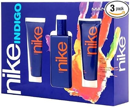 Nike NIKE - Eau de Cologne Indigo 100 ml + Gel Bain 75 ml + Après-Rasage 75 ml, Coffret Homme, Eau de Toilette Naturelle et Masculine, Arôme Boisé Fruité, Parfum Jeune, Captivant et Longue Durée