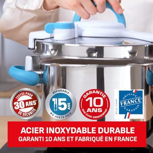 SEB ClipsoMinut' Easy+ 6L, Easy One-Hand Open, Space Saving, Induction Pressure Cooker, Made in France, Stainless Steel Pressure Cooker, Blue P4900716 - Image 5