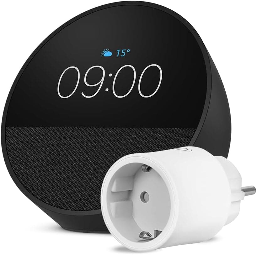 Amazon Echo Spot (Nouvelle génération) | Noir + OSRAM SMART+ Prise intelligente avec Matter, Fonctionne avec Alexa - Kit de démarrage Maison connectée