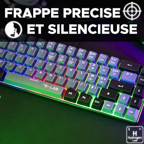 The G-LAB - Keyz Hydrogen, 60% Gamer Keyboard, Semi-Mechanical USB AZERTY FR, RGB Multicolour, Silent Gamer Keyboard, Compact Format TKL- Pc/PS4/PS5 - Grey and Black - Image 4