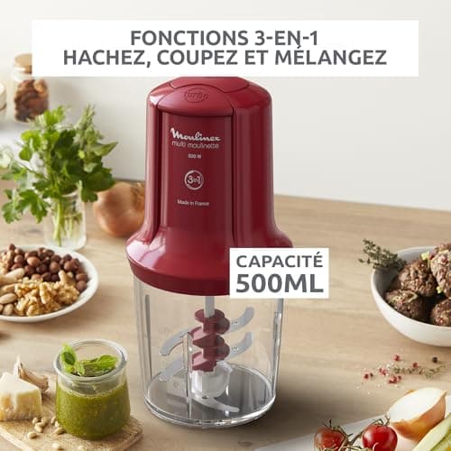 Moulinex 500W 500 ml Electric Chopper Reel Mincer Mincer Chopper Mincer Chopper Chopper Chopper Mincer Chopper Mincer Chopper Mincer Chopper Mincer Mixed 6 Blades 2 Speed Easy to Use Dishwasher Safe Red AT714G3 - Image 3