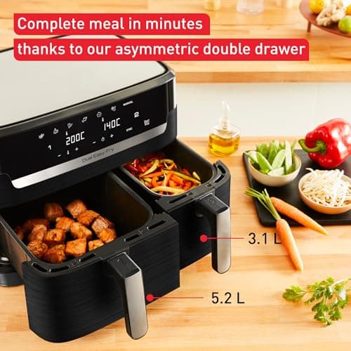 Tefal Dual Easy Fry 8.3 Litre 2 kg Food 2 Separate Drawers 7 Automatic Programmes Energy Saving Airfryer EY901810 Black - Image 5