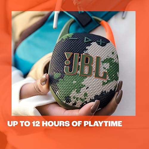 JBL Clip 5, ultra-portable Bluetooth speaker, built-in carabiner, JBL Pro, powerful bass, 12 hours of battery life, Playtime Boost function, IP67 water and dust resistant, camouflage design - Image 6