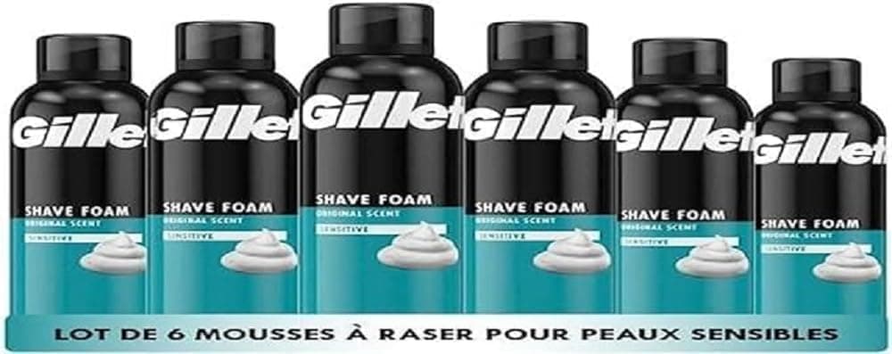 Gillette Gillette Classique Mousse À Raser Peaux Sensibles Pour Hommes, Aide À Protéger Contre Les Irritations Du Rasage, Rasage Rapide Et Facile Avec La Formule Gillette Comfort Glide, 6x300ml