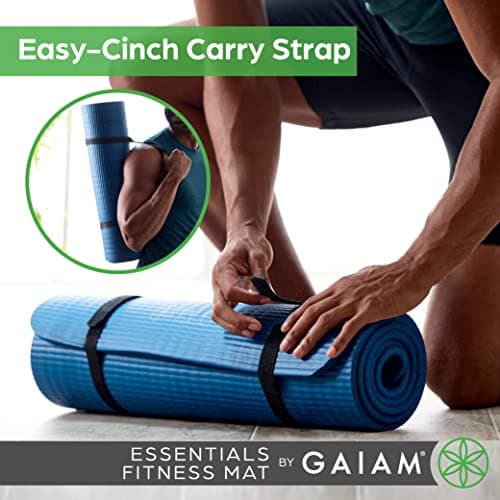 Gaiam Essentials Thick Yoga Mat with Carrying Strap for Yoga Mat, Black, 72" x 24" x 24" - Image 5