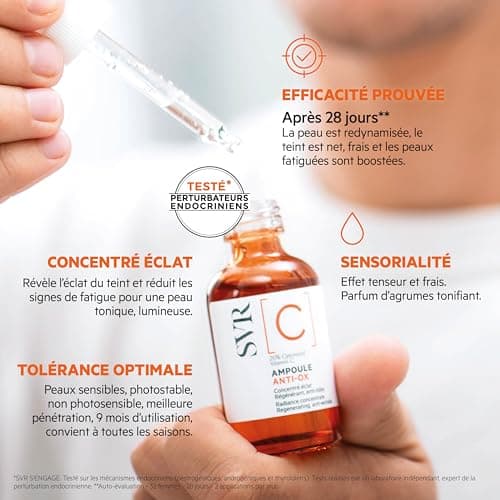 SVR – Ampoule [C] Anti-Ox – Sérum Éclat Antioxydant – Illumine, lisse et unifie le teint – Pour peaux ternes et fatiguées – Vitamine C optimisée 20%, Acide Hyaluronique – 30 ml - Image 7