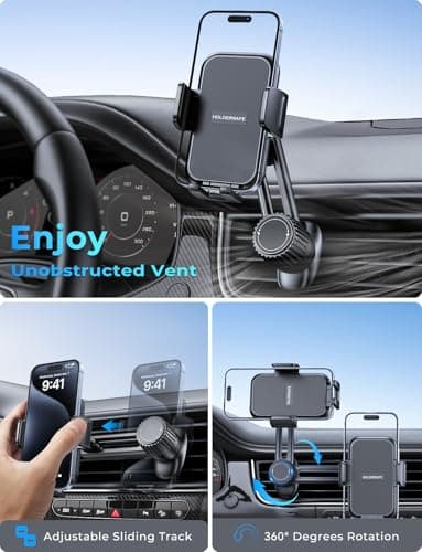 Car Phone Holder Holder: [360° Rotation & One-Hand Operation] Car Smartphone Holder Air Vent Car Mobile Phone Stands for iPhone/Samsung/Huawei/Xiaomi - Image 4