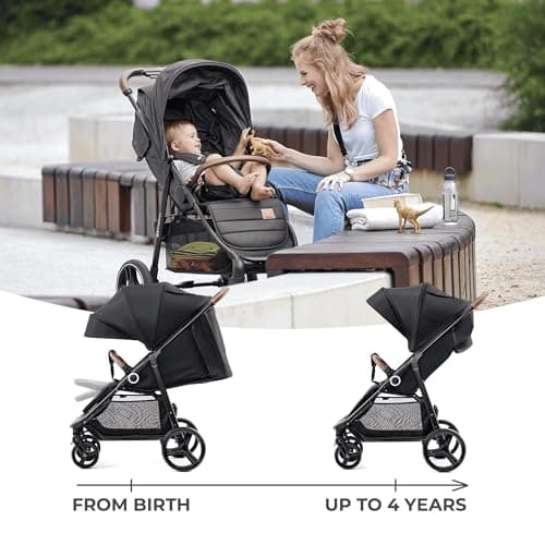 Kinderkraft GRANDE PLUS Pushchair Walking Stick from Birth up to 22 kg, One-Handed Folding, Extended Position, Extendable Hood, 4 Cushioned Wheels, Black - Image 3