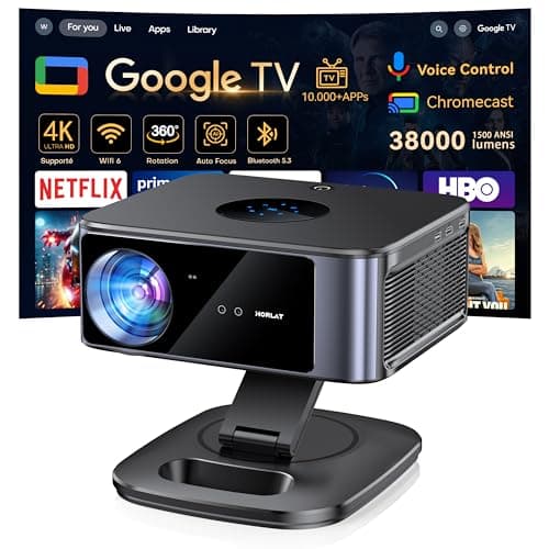 Horlat Google TV Projector 【38000 Lumens/Official Netflix /360° Rotatio】- Video Projector 4K Supported, Voice Control, WiFi 6 Bluetooth5.3, HDR10, Home Cinema/Outdoor Overhead Projector - Image 2