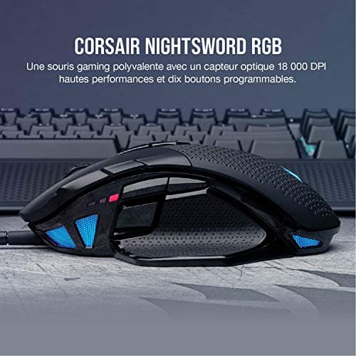 Corsair Nightsword RGB, Tunable FPS/MOBA Optical Gaming Mouse (18000DPI Optical Sensor, Weight Adjustment System, 10 Programmable Buttons, RGB LED Backlight) Black - Image 5