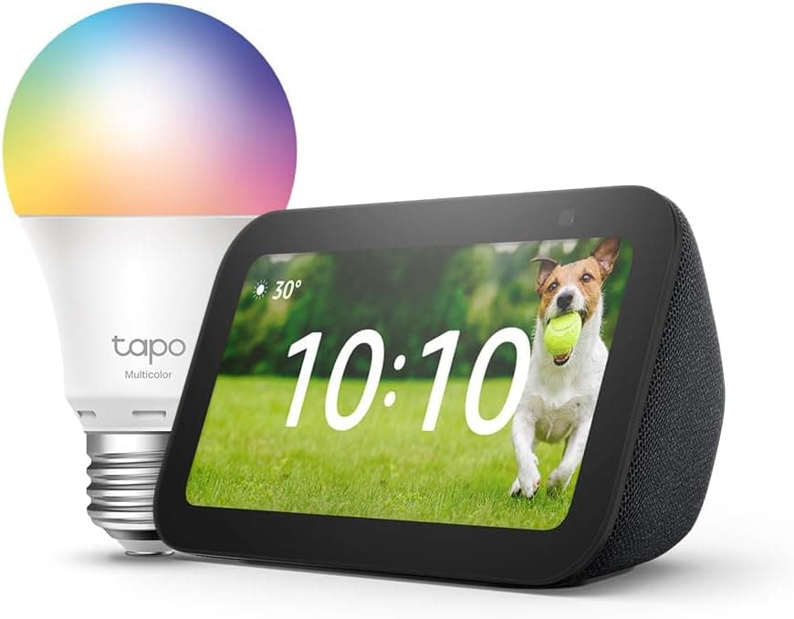 Echo Show 5 (3e génération) | Anthracite + Tapo L530EA ampoule connectée LED (E27), Fonctionne avec Alexa - Kit de démarrage Maison connectée