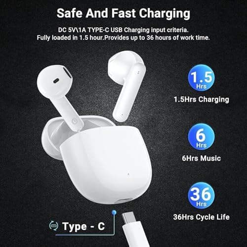 Bluetooth 5.4 Earphones, Wireless Earphone with 4 ENC Noise Reduction Mic Bluetooth Hi-Fi Stereo Sound, 48H Hi-Fi Sound Stereo Headset, IPX7 Earphones for iPhone/Samsung/Android - Image 7