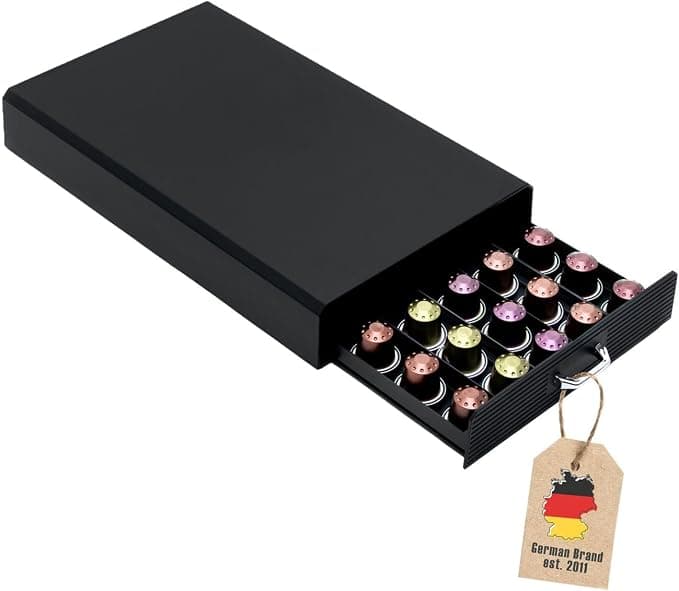 Storage Drawer for 50 Coffee Capsules - Compatible with Nespresso Capsules -38 x 23 x 5.5 cm - Capsule Holder Drawer Storage Box in Black Capsule Machine - Image 1