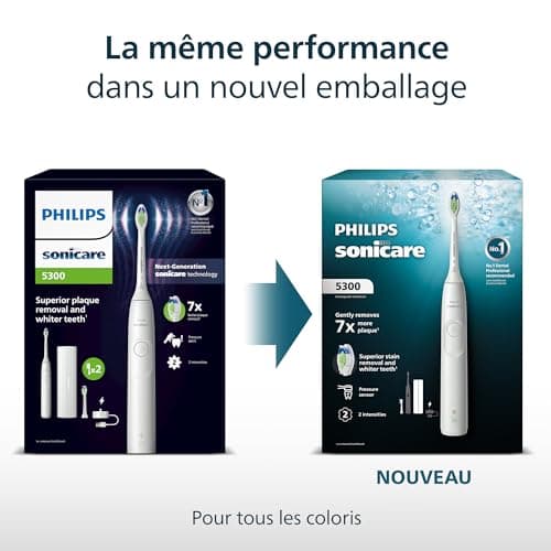 Philips Sonicare 5300 - Brosse à dents électrique sonique avec 2 niveaux d'intensité, Alerte de pression, EasyStart, SmarTimer et BrushPacer, Noir, modèle HX7101/01 [Nouvelle technologie] - Image 8
