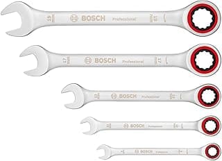 Bosch Professional Ratchet Combination Spanner Set (5 Pieces, Standard Sizes 8mm-19mm, Chrome Vanadium Steel, in Canvas Folding Case)