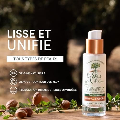 LE PETIT OLIVIER - Sérum Visage & Contour des Yeux Anti-Âge - Huile d'Argan, Vitamine C & Acide Hyaluronique- Lisse & Unifie- Tous Types De Peaux - 99% D'Origine Naturelle - Fabriqué en France - 30 ml - Image 4