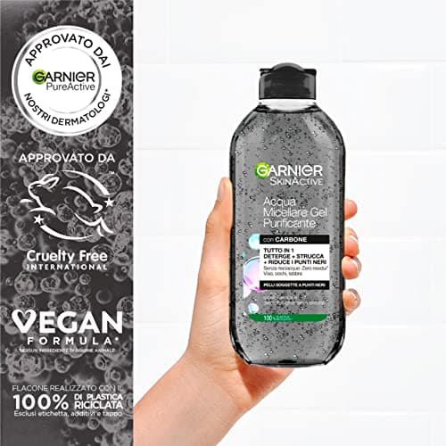 Garnier SkinActive Gel Micellares All in 1 Make-Up Remover Water with Charcoal for Blackheads, Hypoallergenic No Rinse Formula for Face, Eyes and Lips - 2 x 400 ml Bottles - Image 4