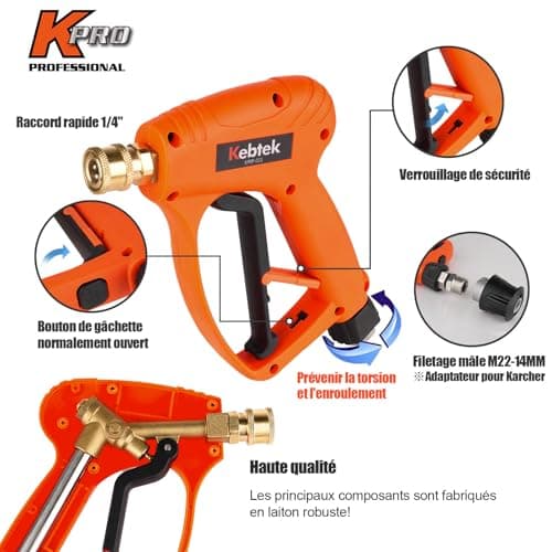 Kebtek High Pressure Washer Gun 5200 PSI with 1L Foam Cannon and 5 Nozzle Tips for Car Wash, Adapter Compatible Karcher K2-7 (MRP-003-B) - Image 3