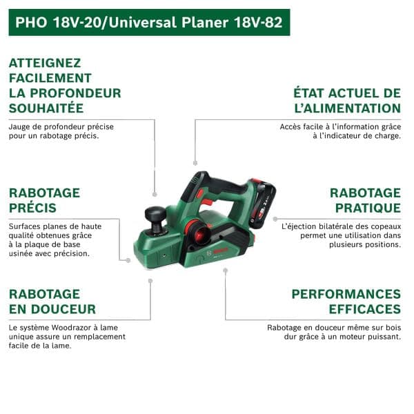 Bosch 18V System cordless planer PHO 18V-20 (planing possible from different angles; easy iron change; with dust bag) - Image 4