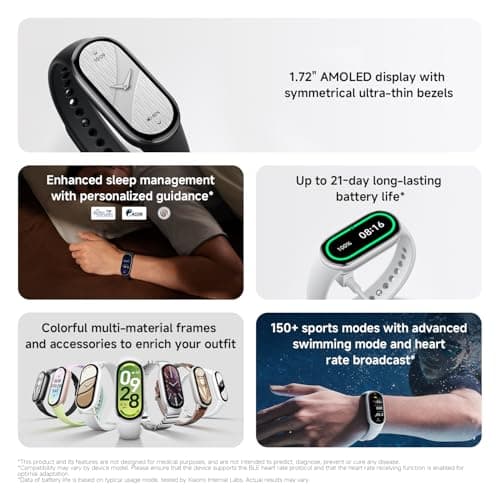 Xiaomi Smart Band 10, Montre Connectée, Boîtier alu, Suivi d'Activité, Écran AMOLED 1.72'', Autonomie 21 Jours, Charge Rapide, Suivi santé & Sommeil,150+ Sports, iOS & Android, 5 ATM, Boussole - Image 4