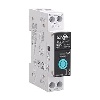 TONGOU 25A DIY Smart Switch Compatible with Alexa, Google Assistant, TUYA/Smart Life APP Remote Control, Din Rail WiFi Switch with Measurement, Voice Control and Time Function