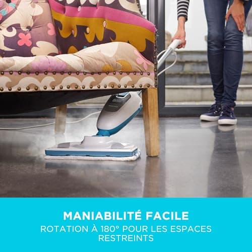 BLACK+DECKER - Balai Vapeur avec Patin Microfibre - Nettoyeur de Sol 1300W - Multi-Surfaces - Temps de Chauffe 25 sec - Tête Pivotante 180° - Réservoir 380 ml - Nettoyage Parfait - FSM13E1-QS - Image 6