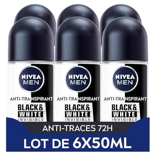 NIVEA MEN Déodorant Bille Black & White Invisible (6 x 50ml), déodorant homme anti-traces blanches et jaunes, anti-transpirant anti odeur & humidité, protection efficace 72 h, sans alcool - Image 2