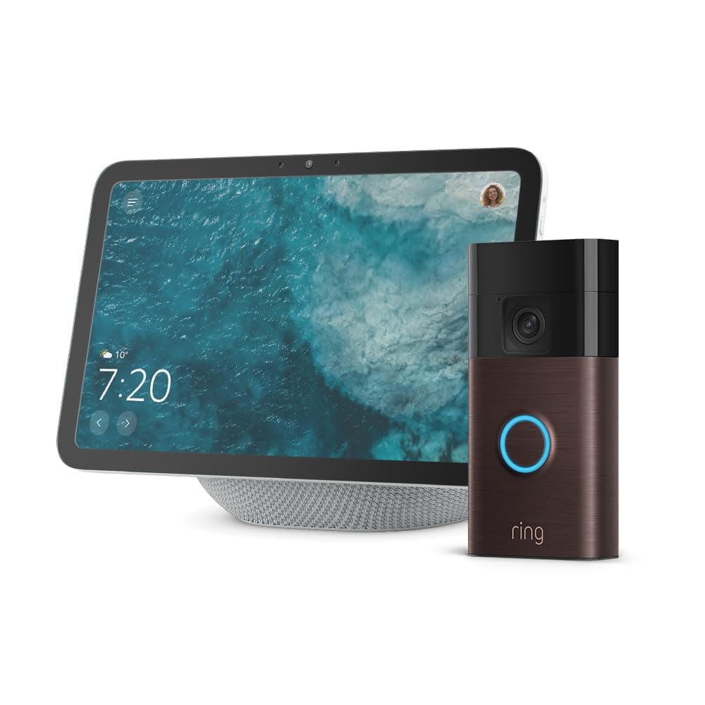 Amazon Echo Show 8 (nouvelle génération) | blanc + Ring sonnette vidéo sans fil (Battery Video Doorbell) | Bronze Vénitien - Image 1