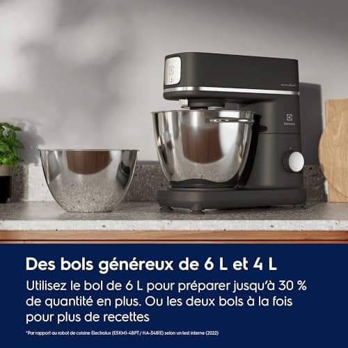Electrolux Orbital Pastry Processor 700 Kitchen Assistant E6KM1-4BPT, Two Bowls of 6L and 4L, 10 Speed, PerfectRiseLid, with Kitchen Whisk, 1200 W, Stainless Steel, Black Pearl - Image 6