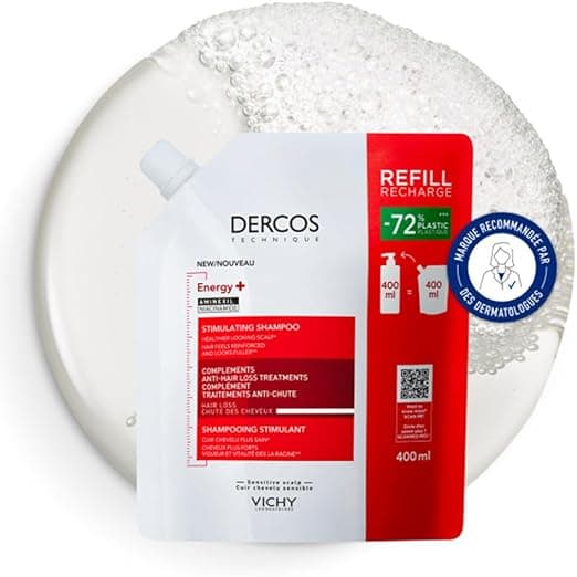 Vichy, Dercos Technique Energy+, Anti-Hair Loss Stimulating Shampoo, Enriched with Aminexil, Strengthens Hair Fibre, Brittle Hair, Eco-Refill, 400 ml - Image 1