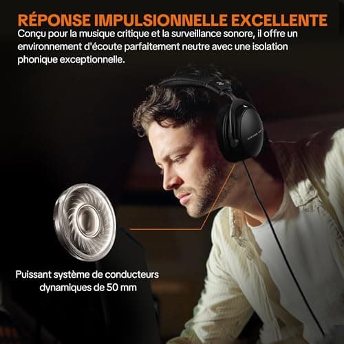 W550X Professional Studio Headphones, Closed Over-Ear Headphones with Leather & Velvet Cushions and Detachable Cables for Recording, Mixing, Mastering, DJ Monitoring, Gaming - Image 4