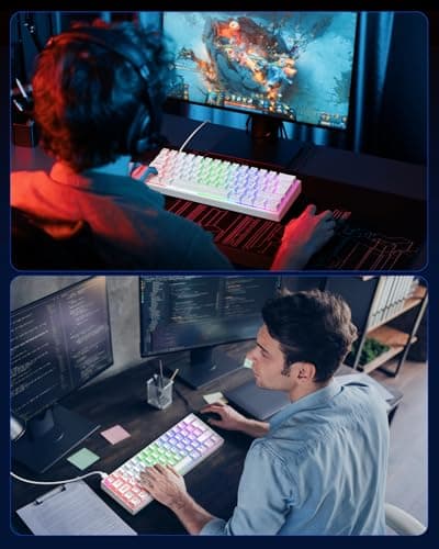 TECURS AZERTY Mechanical Gaming Keyboard, Wired Gaming Keyboard, 60% Mini LED Backlit Keyboard, Anti-Ghosting, Blue Switches for PC/Windows/PS4/PS5, White - Image 6