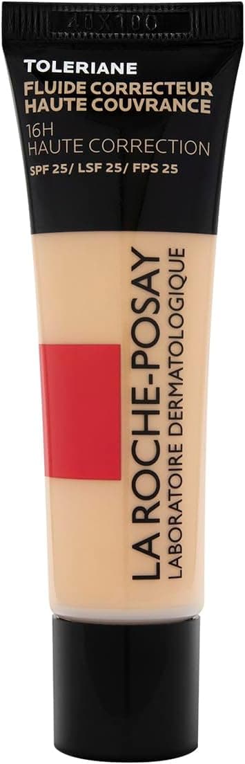 La Roche-Posay, Toleriane, Fluide Correcteur, Fond de Teint Longue Tenue 16H, Haute Couvrance, Adapté aux Peaux Sensibles à Tendance Acnéique, SPF 25, Teinte : 13, 30 ml