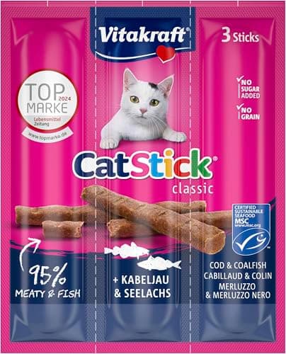 VITAKRAFT - Cat Stick Classic, Cat Treats, Stick & Cod, Economy Size, No Added Sugars, (1 Pack Of 3X6G) - Image 3