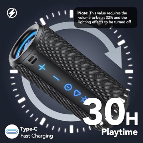 Powerful 5.4 Wireless Bluetooth Speaker with Powerful Bass, 30W Powerful Speaker, 30H Battery Life, 360 Degree Surround Sound, TWS Pairing, IPX7, AUX, TF Card, for Outdoor/Party/Travel, Matte Black - Image 4