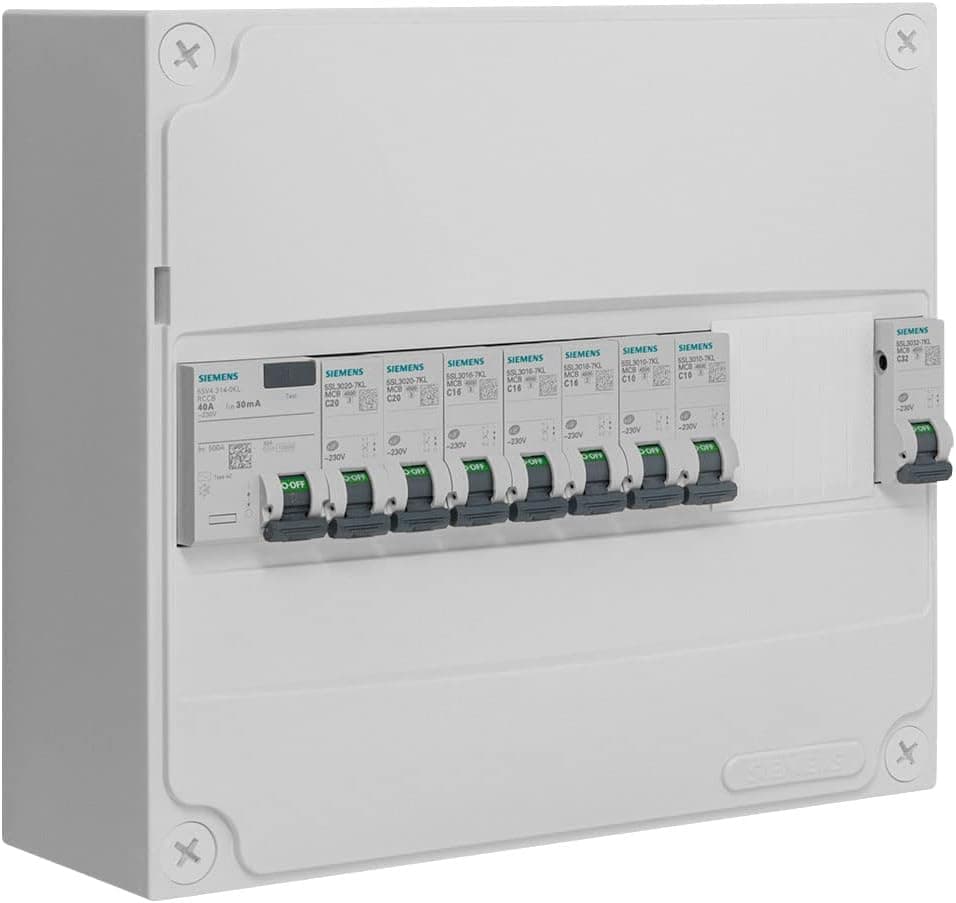 SIEMENS Table 1 Row Pre-equipped with 1 Differential Switch 40A Type AC and 8 Circuit Breakers