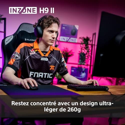 Sony INZONE H9 II Casque Gaming sans Fil à réduction de Bruit - Conçu avec Fnatic, Son Spatialisé 360, Micro Reduction de Bruit avec AI, 30h autonomie, Léger, Bluetooth/Le/2.4GHz/Jack, PC - Noir - Image 5