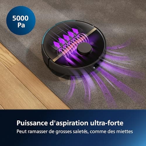 Philips Homerun Series 7000 Robot Vacuum Cleaner, High Suction Power (5000 Pa), Detection of Small Objects, with Station, for Carpet and Pet Hair, Black, Connected App, XU7100/01 - Image 5