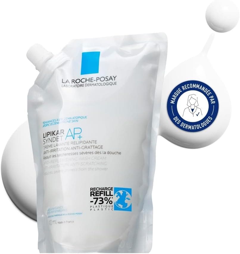LRP Lipikar Syndet AP+, Crème Lavante Relipidante Anti-Irritations Apaise, Enrichie en Niacinamide & Beurre de Karité, Pour Peaux Sèches à Tendance à l'Eczéma Atopique, Éco-Recharge 400 ml