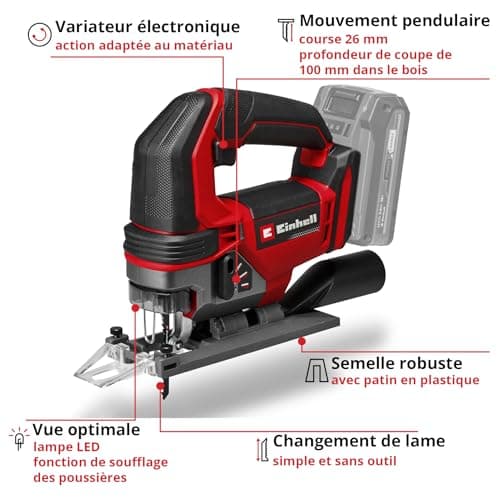 Einhell TE-JS 18/100 Li-Solo Power X-Change cordless jigsaw (18 V, cutting depth 100 mm in wood, stroke height 26 mm, angled cuts up to 45°, with blade, without battery) - Image 4