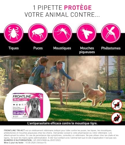 FRONTLINE Tri-Act Dog Fleas, Ticks, Mosquitoes, Phlebotomes & Flies – Radical Treatment in 6 Hours – for Large Dogs Weighing 20 to 40 kg – Made in France – 3 Spot On Pipettes - Image 5