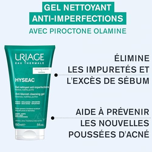 Uriage Hyseac Gel Nettoyant Anti-Imperfections Visage et Dos - Nettoie en Douceur et Purifie - Élimine l'Excès de Sébum - Peaux Grasses à Tendance Acnéique - Sans Savon - pH Physiologique - 150 ml - Image 5