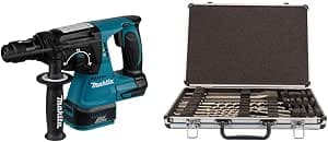 Makita DHR243Z SDS+ Cordless Hammer Drill with 3 Modes, 18 V, Blue Multicolor & D-42444 Drill Bit Set 17 Pieces in Aluminium Case