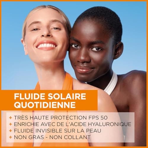 GARNIER Ambre Solaire - Protective Face Fluid - High Sun Protection - SPF 50+ - Protects from Long UVA, UVB & UVA - Anti-Spots & Pollution - Hyaluronic Acid - Sensitive Skin - 40 ml - Image 6
